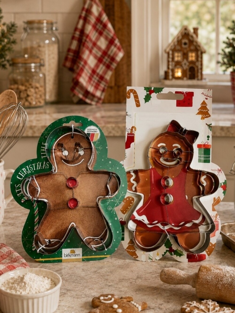2 Birkmann Bakeshop Gingerbread Man Lady Girl Oversized Christmas Cookie Cutters